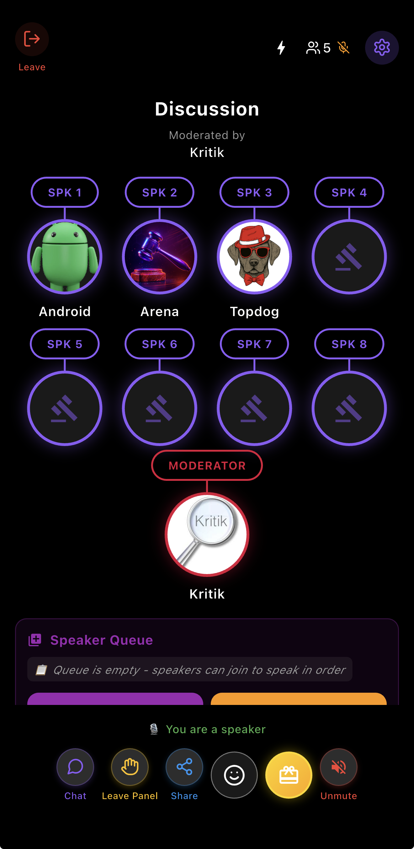 Discussion room with speakers and moderator